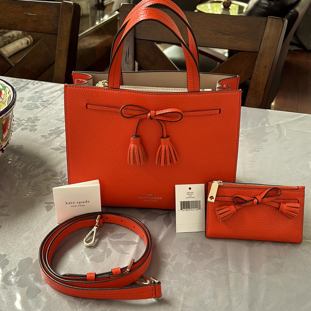 Kate Spade Hayes Small Satchel and Wallet-leather - Tamarillo/orange